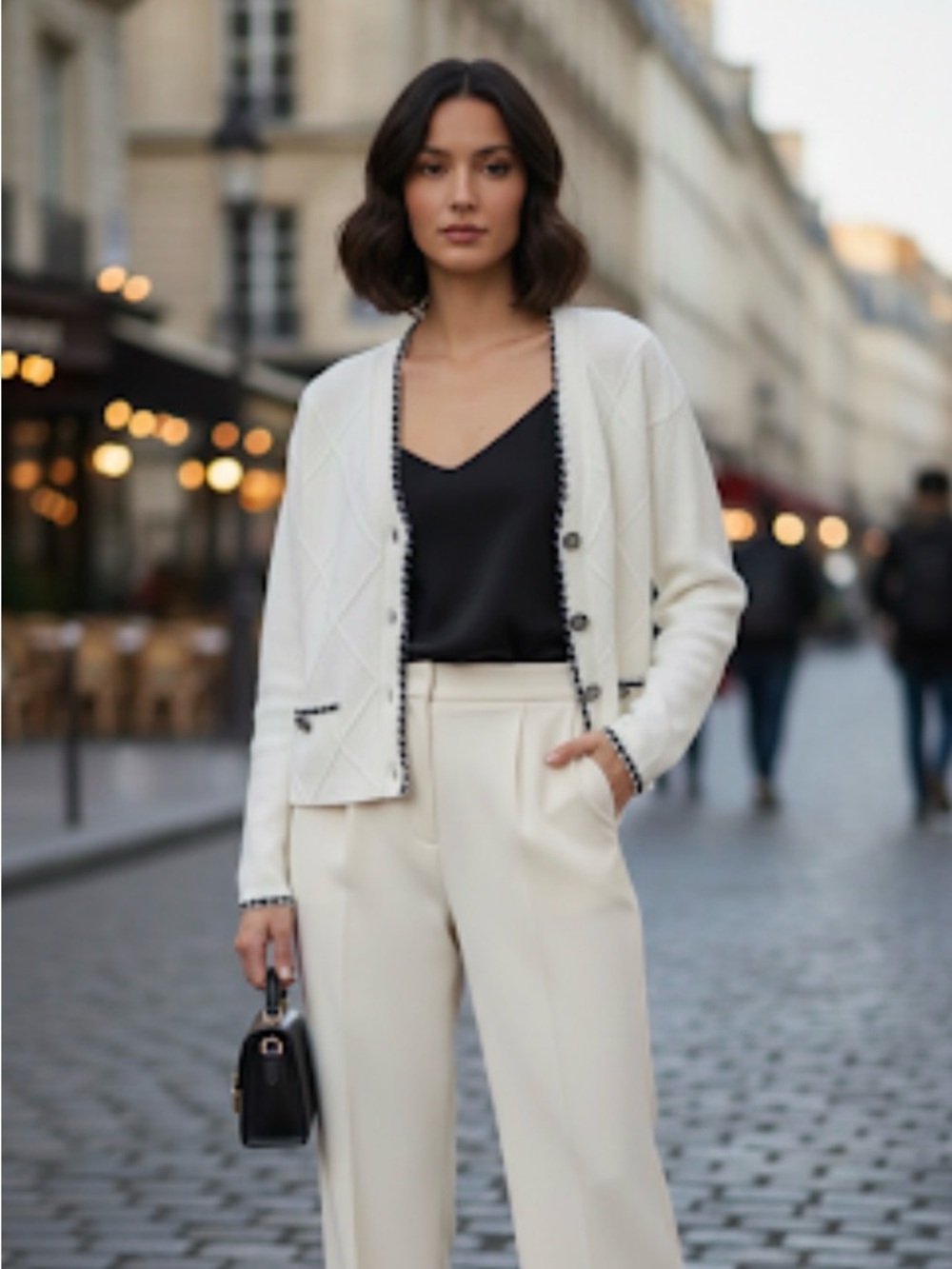 Laundry By Shelli Segal White Cardigan with Black Accents